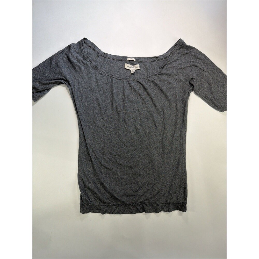 Abercrombie Women’s Sheer Wide Neck Gray Tee Size Small